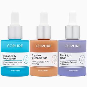 imagegoPure Power Serum Trio Set  Radiant Vitamin C Serum Hydrating Hyaluronic Acid Bakuchiol and Retinol for Visibly Brighter Moisturized and FirmerLooking Skin  Set of 3 10 fl oz
